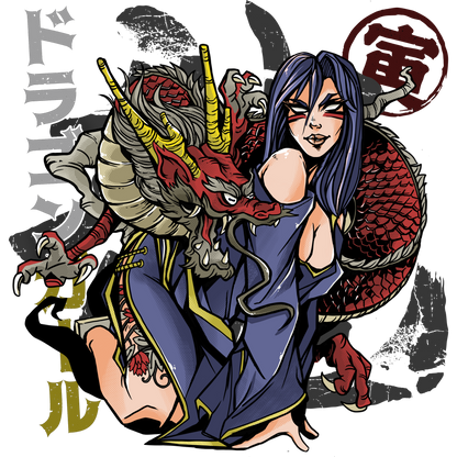Fierce Japanese Oni Woman Art - Unique Dragon Print