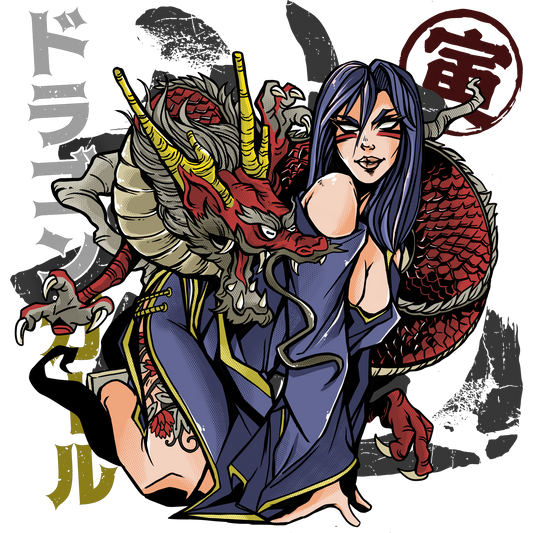 Fierce Japanese Oni Woman Art - Unique Dragon Print