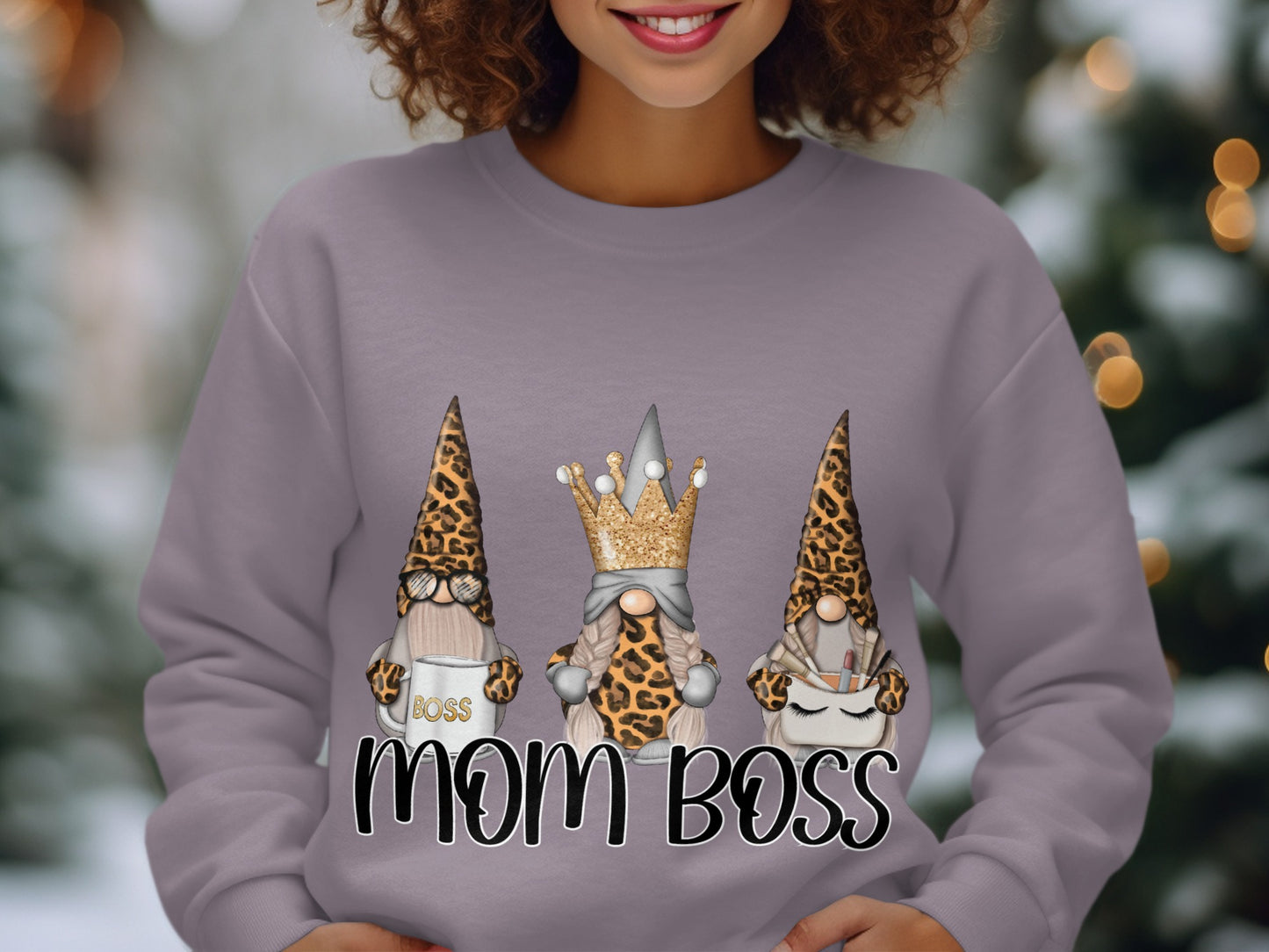 Mom Boss Gnome Design Sweatshirt Cute Holiday Apparel