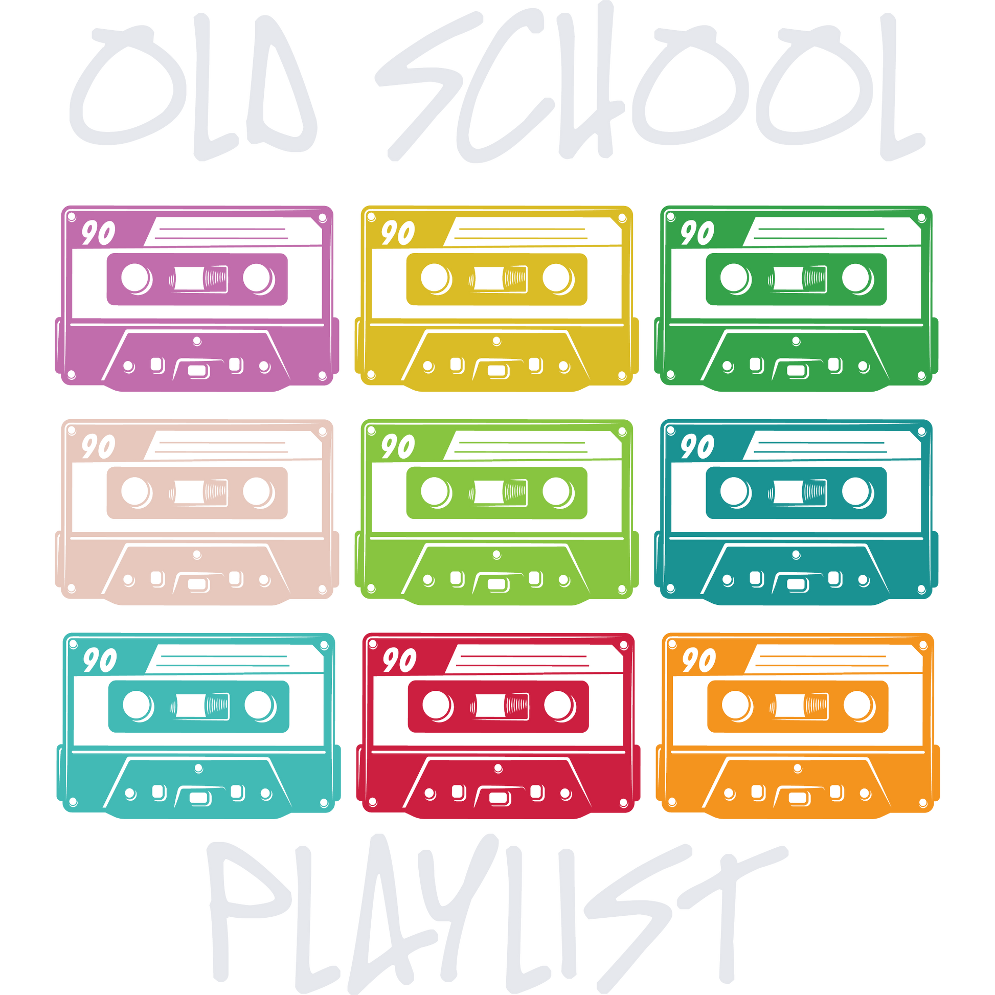 Colorful Retro Cassette Tape Old School Playlist Art
