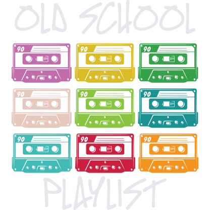 Colorful Retro Cassette Tape Old School Playlist Art