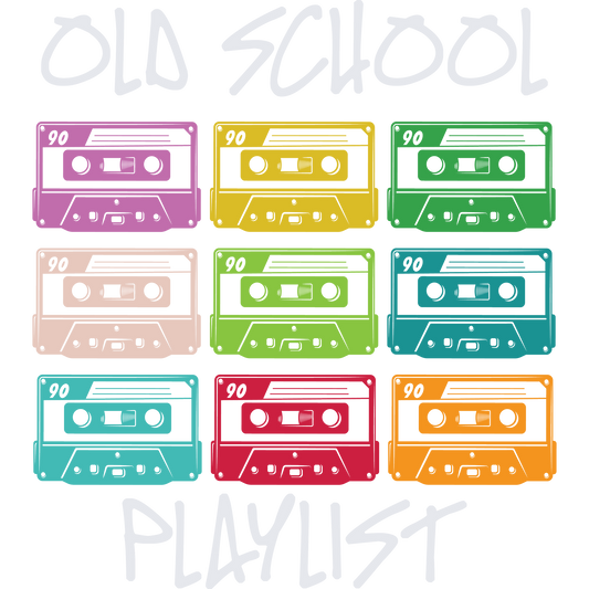 Colorful Retro Cassette Tape Old School Playlist Art