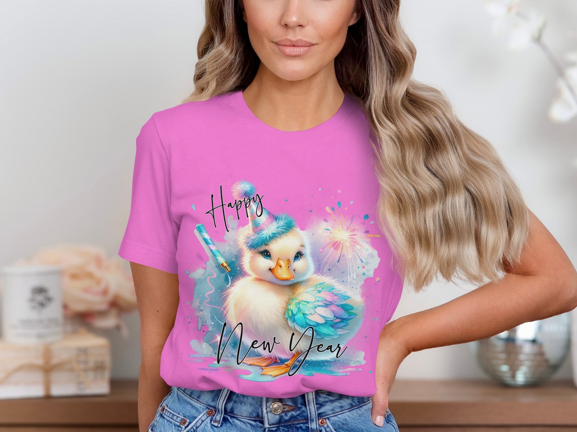 Happy New Year Cute Fantasy Bird Graphic T-shirt