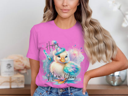 Happy New Year Cute Fantasy Bird Graphic T-shirt