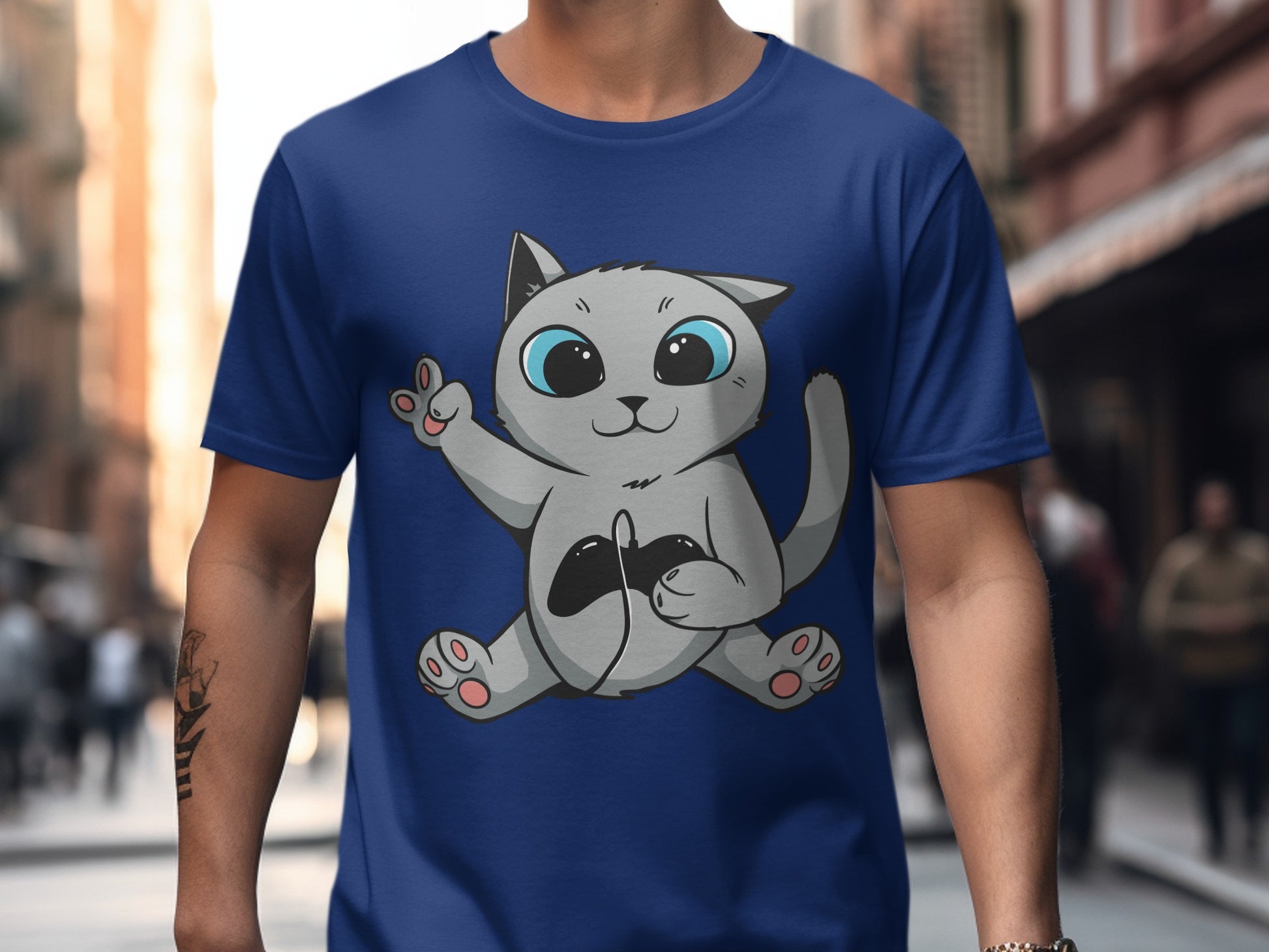 Cute Cartoon Cat Gamer Graphic Design T-shirt