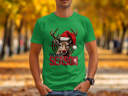 Festive Reindeer Santa Hat LED Lights Season Shirt