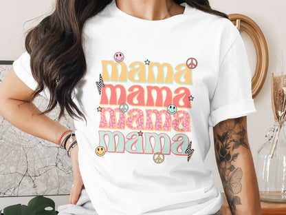 Colorful Retro Mama Design with Peace Signs T-shirt