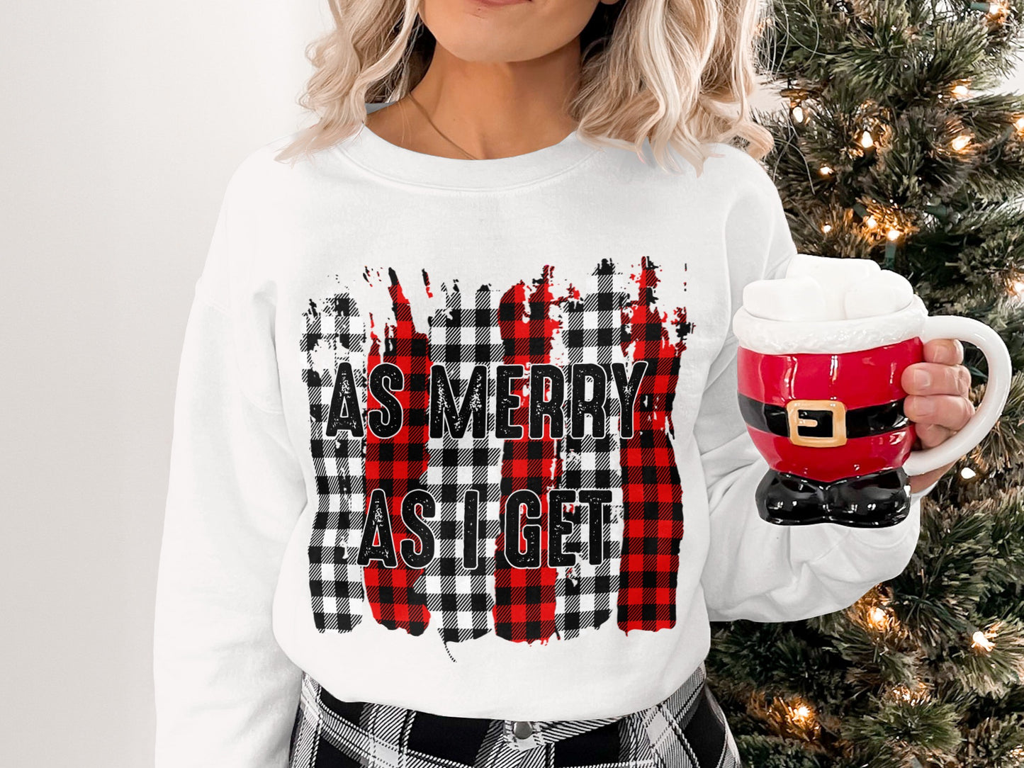 As Merry As I Get Plaid Design Long Sleeve Shirt