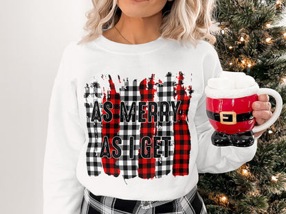 As Merry As I Get Plaid Design Long Sleeve Shirt