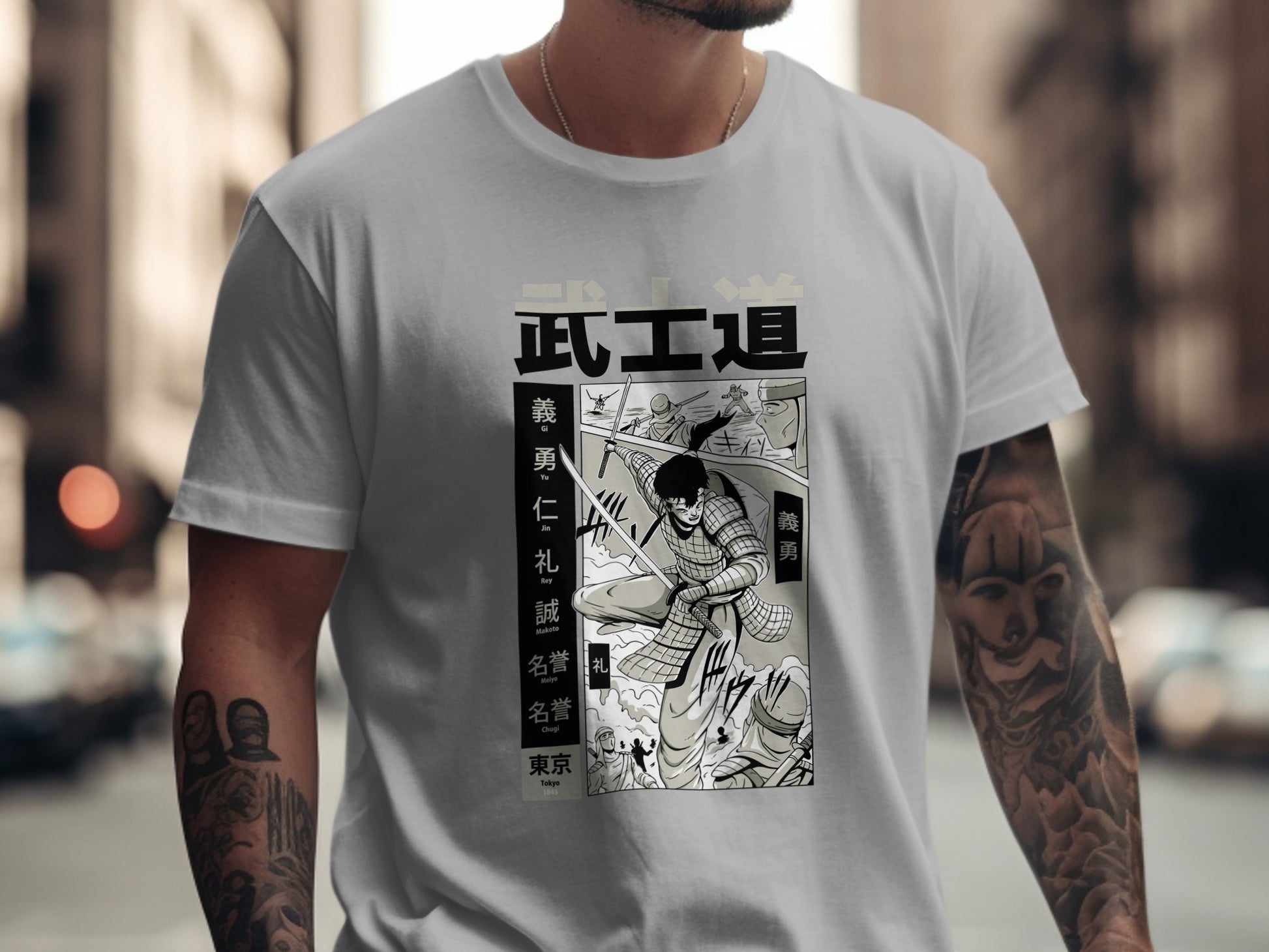 Japanese Warrior Graphic Design T-Shirt