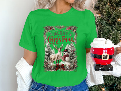 Merry Christmas Reindeer and Snowman T-shirt