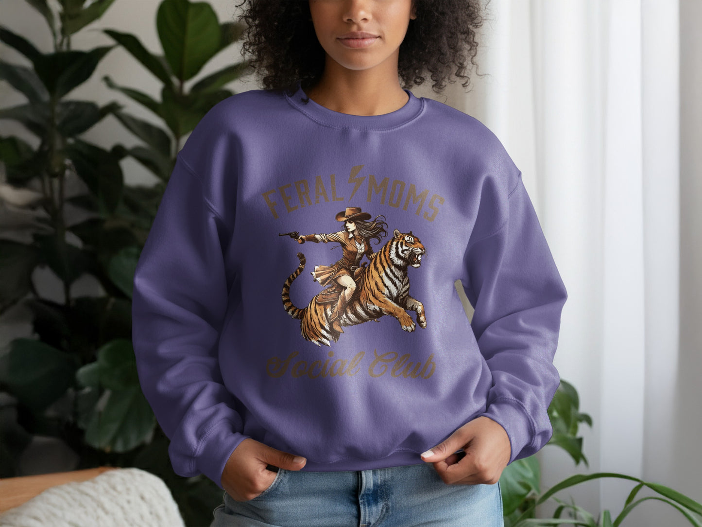 Feral Moms Social Club Sweatshirt Tiger Design