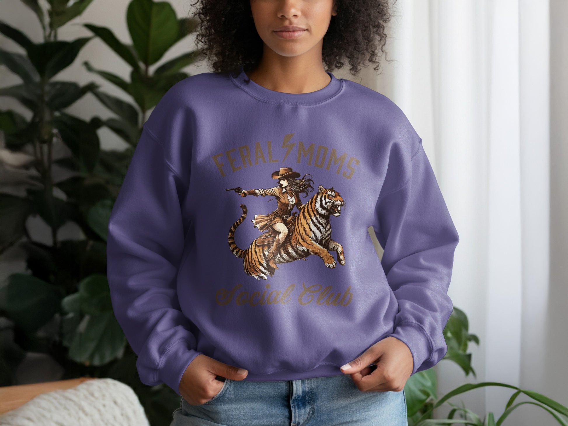 Feral Moms Social Club Sweatshirt Tiger Design
