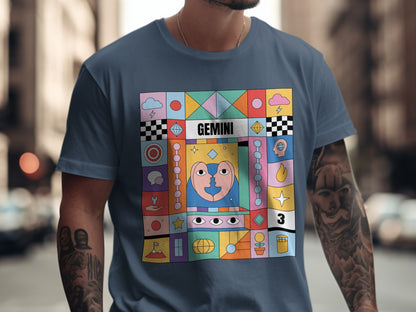 Colorful Gemini Zodiac T-Shirt with Unique Graphic Design