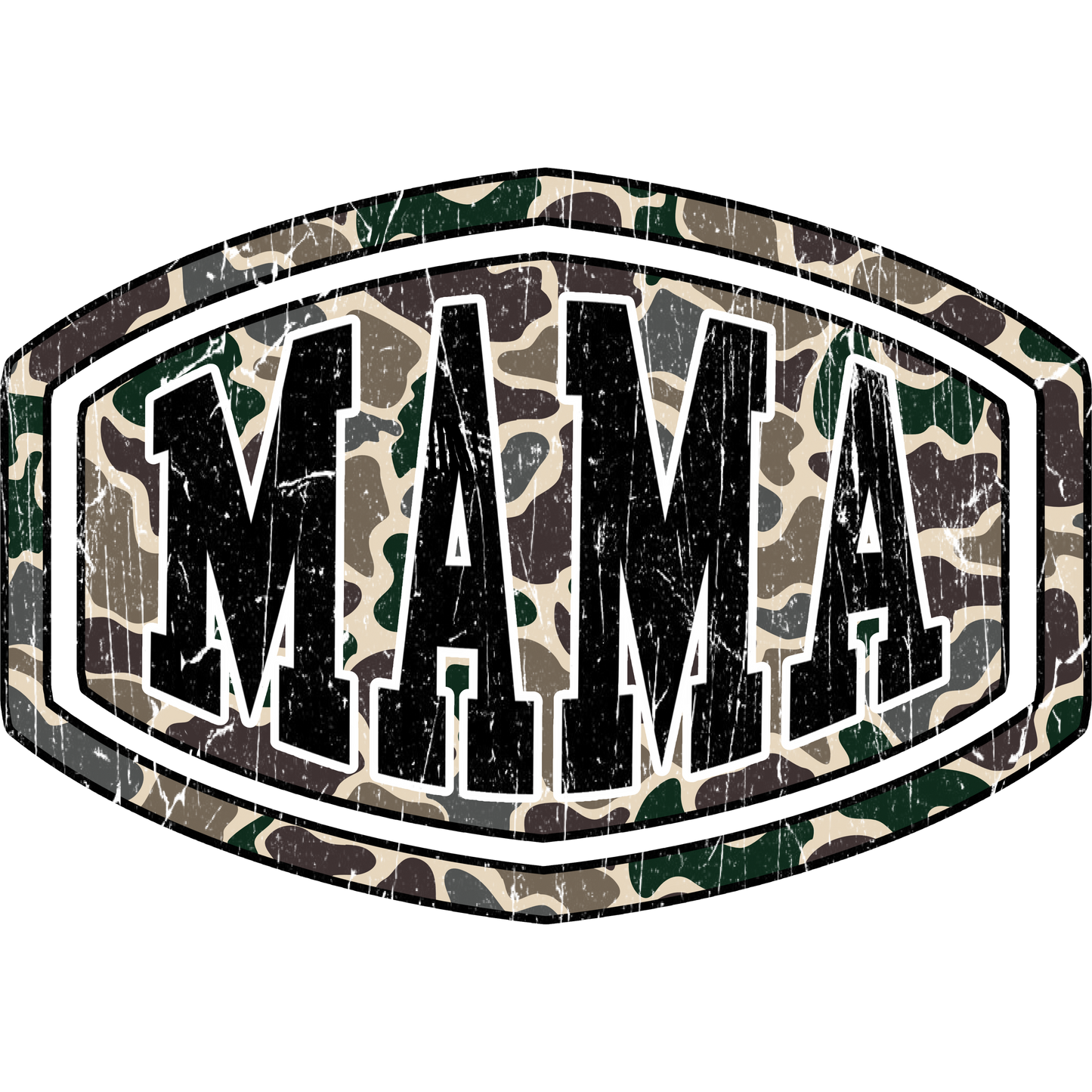 Camo MAMA Graphic with Vintage Distressed Look Decor