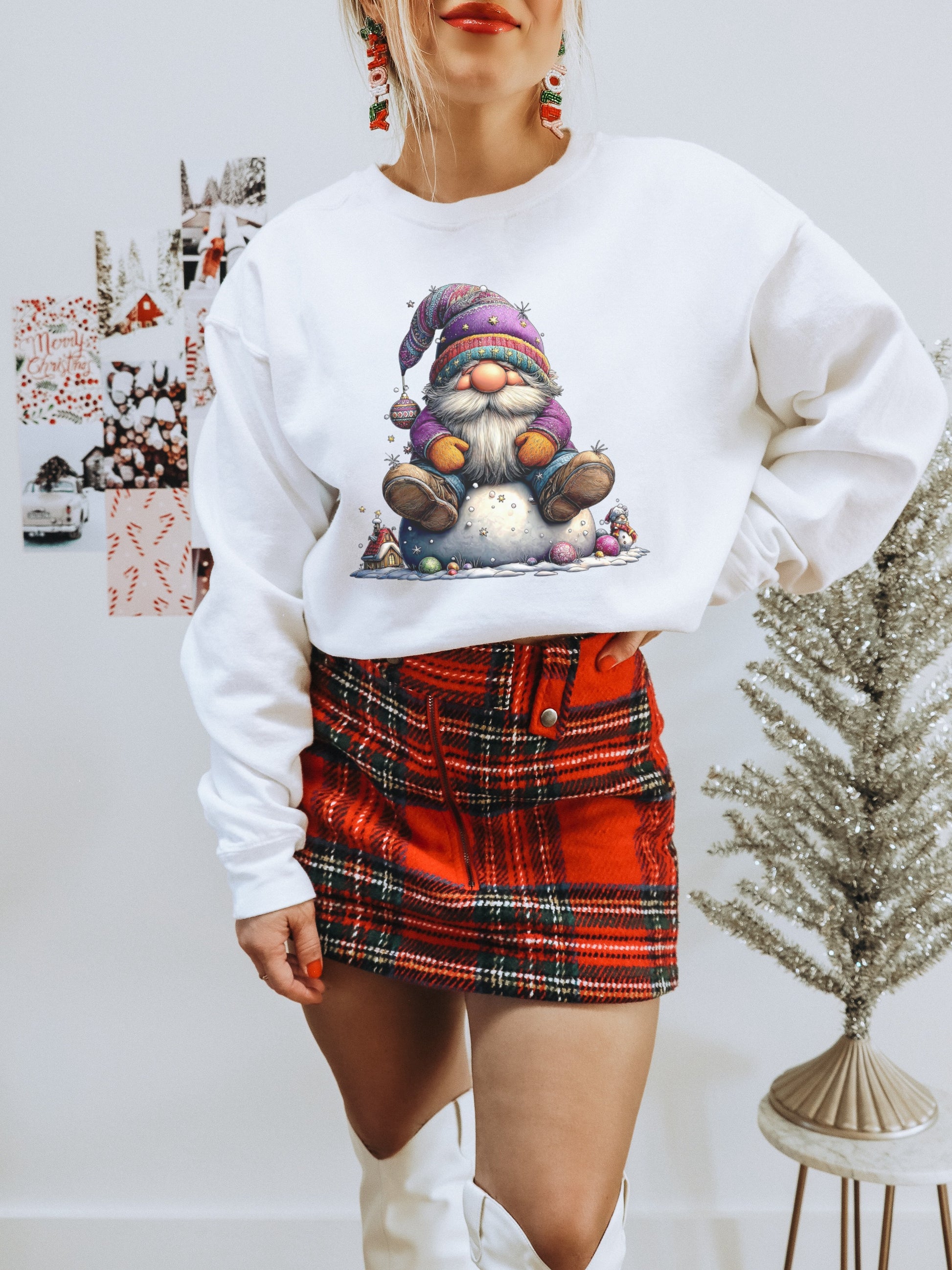 Festive Gnome Sweater with Colorful Christmas Ornaments