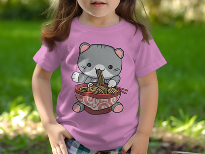 Adorable Noodle Loving Cat Graphic T-shirt