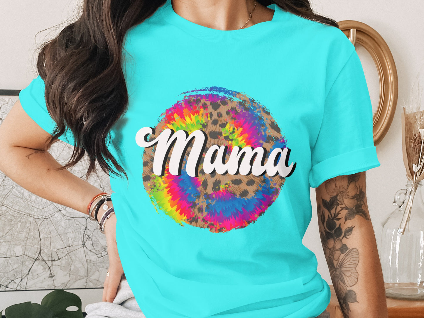 Vibrant Tie-Dye Mama Graphic Tee For Trendy Moms