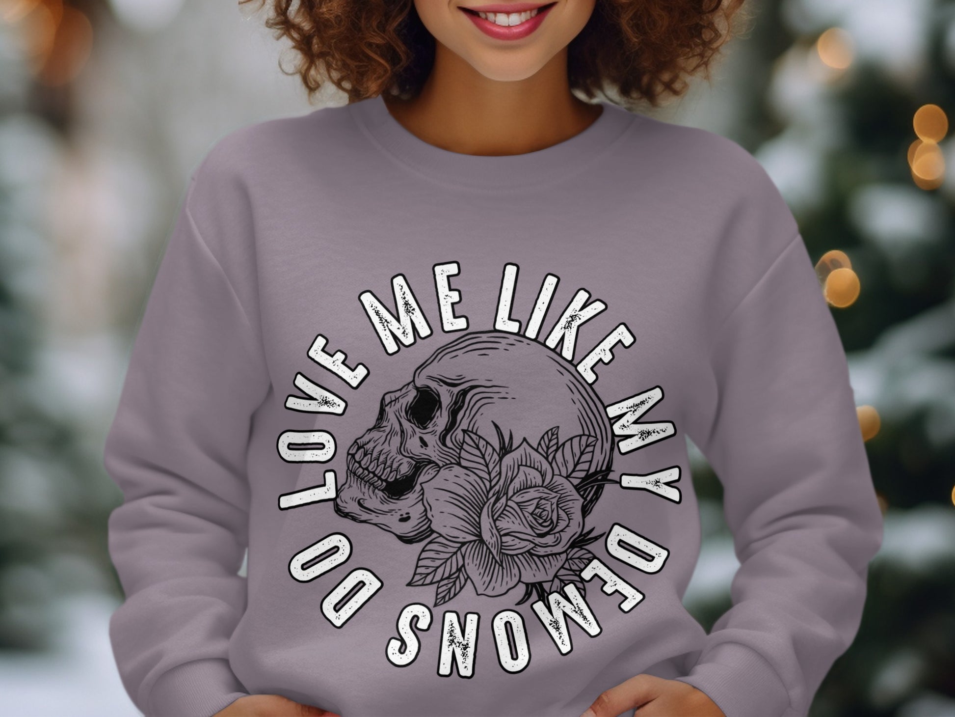 Love Me Like My Demons Do Skull and Rose Graphic Shirt