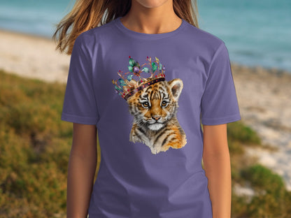 Cute Baby Tiger with Crown Graphic Design Shirt