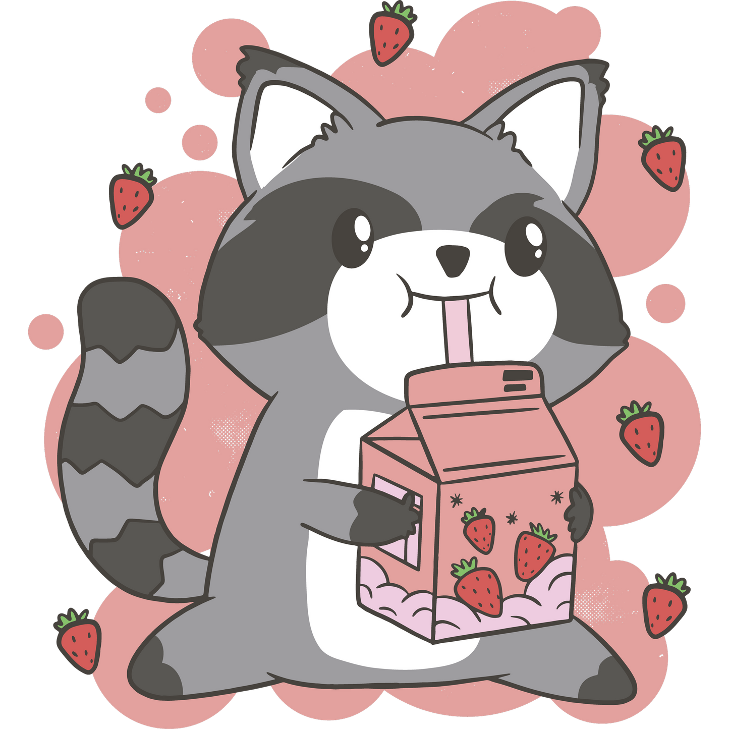 Adorable Raccoon Drinking Strawberry Milk Art Print