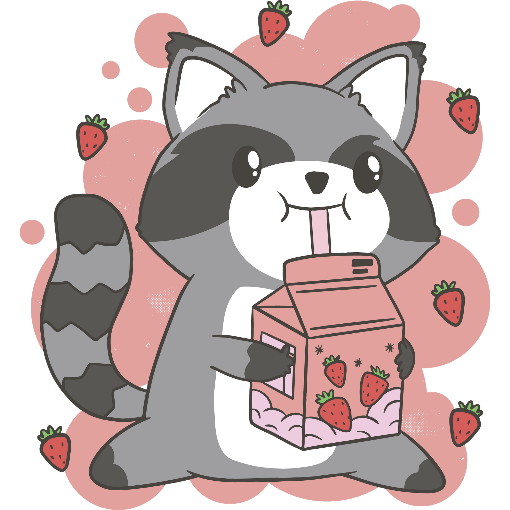Adorable Raccoon Drinking Strawberry Milk Art Print