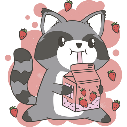 Adorable Raccoon Drinking Strawberry Milk Art Print