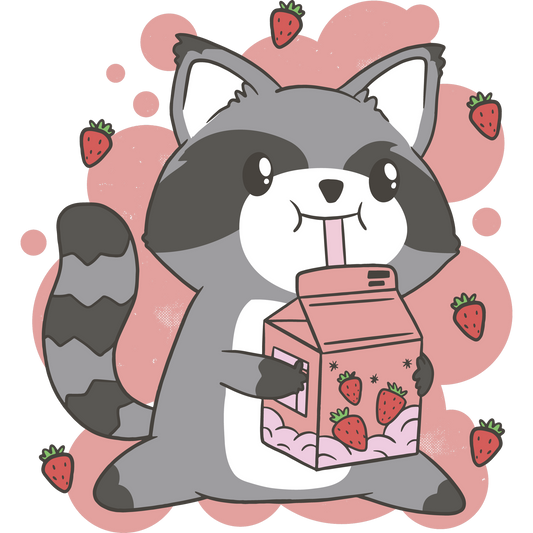 Adorable Raccoon Drinking Strawberry Milk Art Print