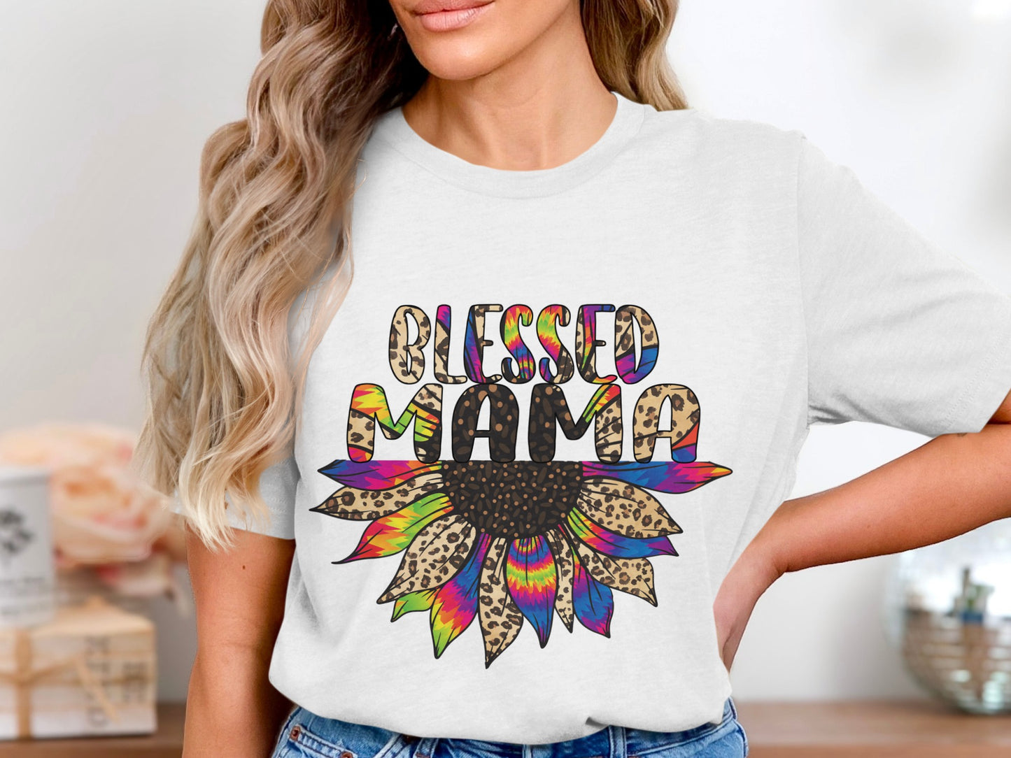 Blessed Mama Colorful Sunflower Graphic Tee