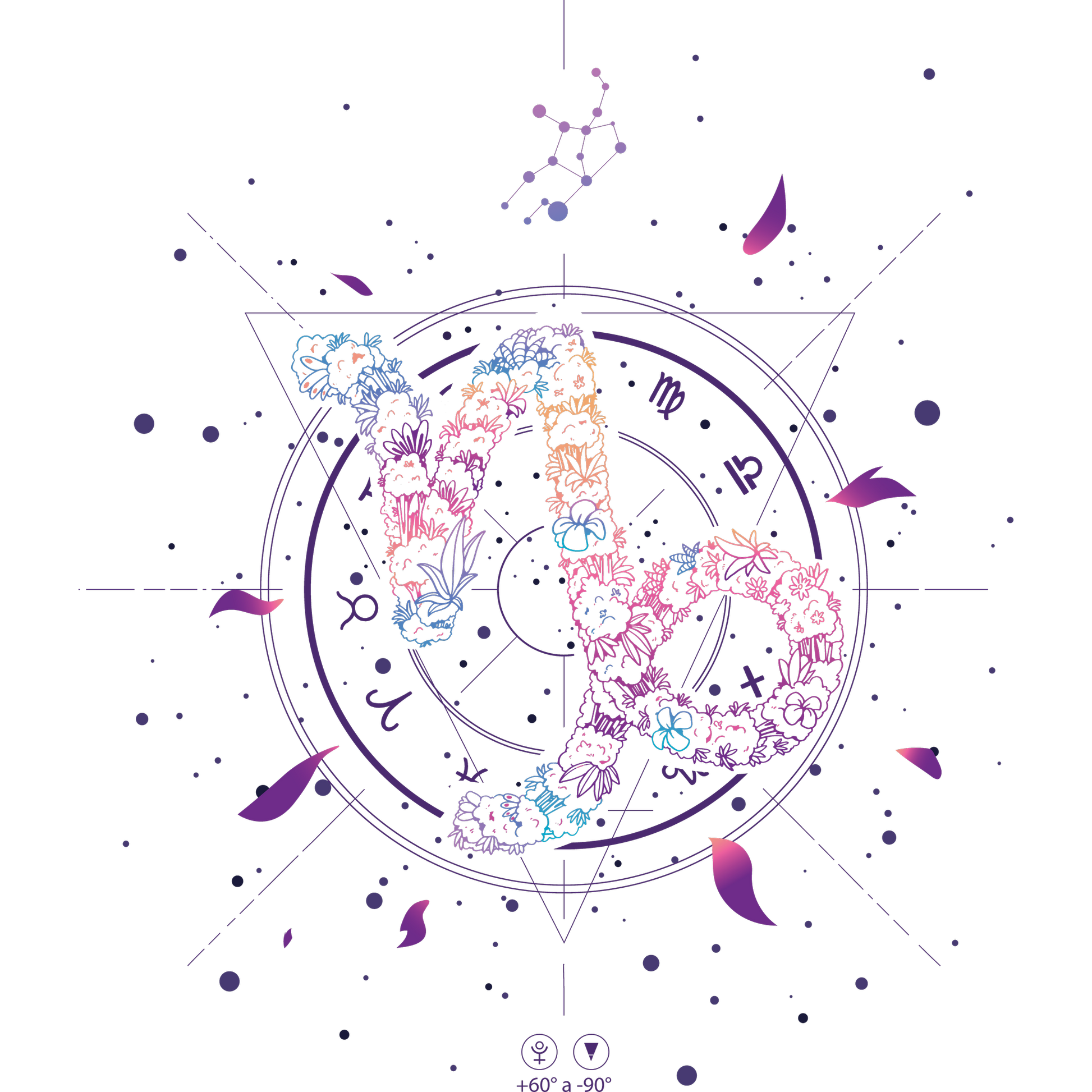 Floral Zodiac Art Virgo Design with Zodiac Symbols