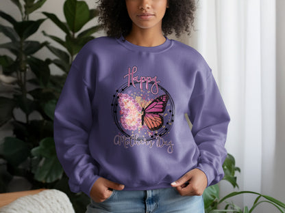 Happy Mother's Day Purple Sweatshirt with Butterfly Design