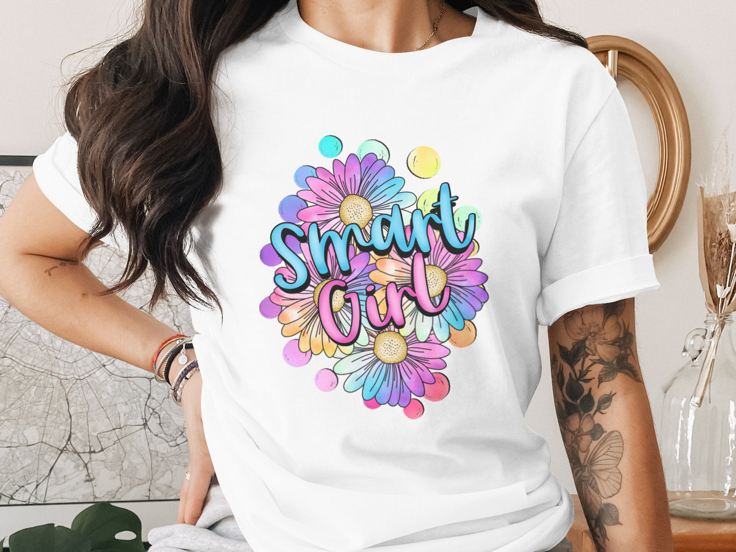 Smart Girl Colorful Floral T-Shirt for Women Trendy Design