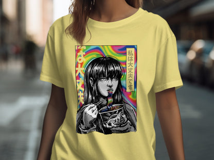 Psychedelic Ramen Girl Vivid Art Design T-Shirt