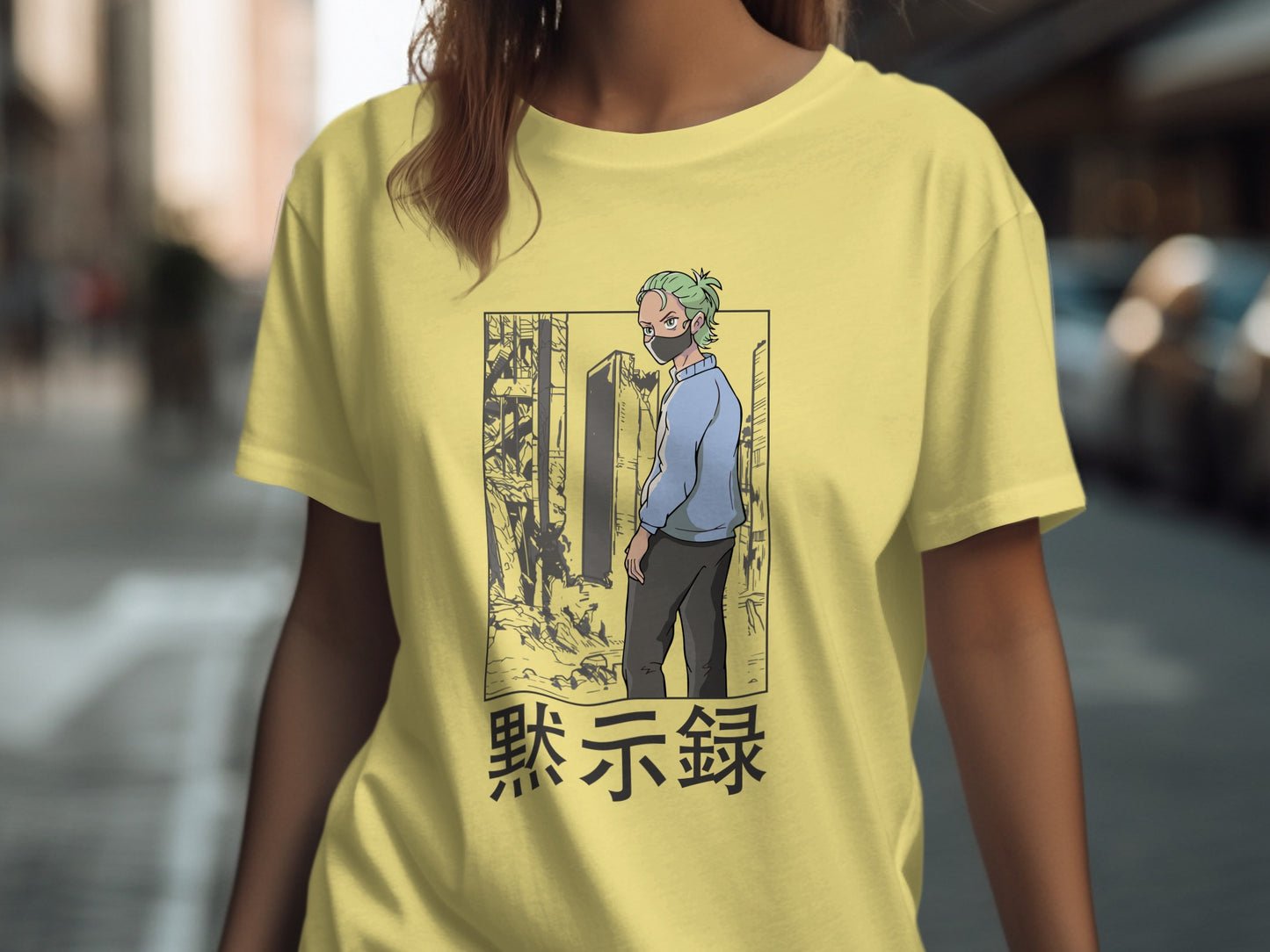 Stylish Yellow Graphic Tee with Anime Character Design