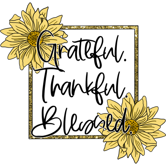 Grateful Thankful Blessed Floral Design Art Print