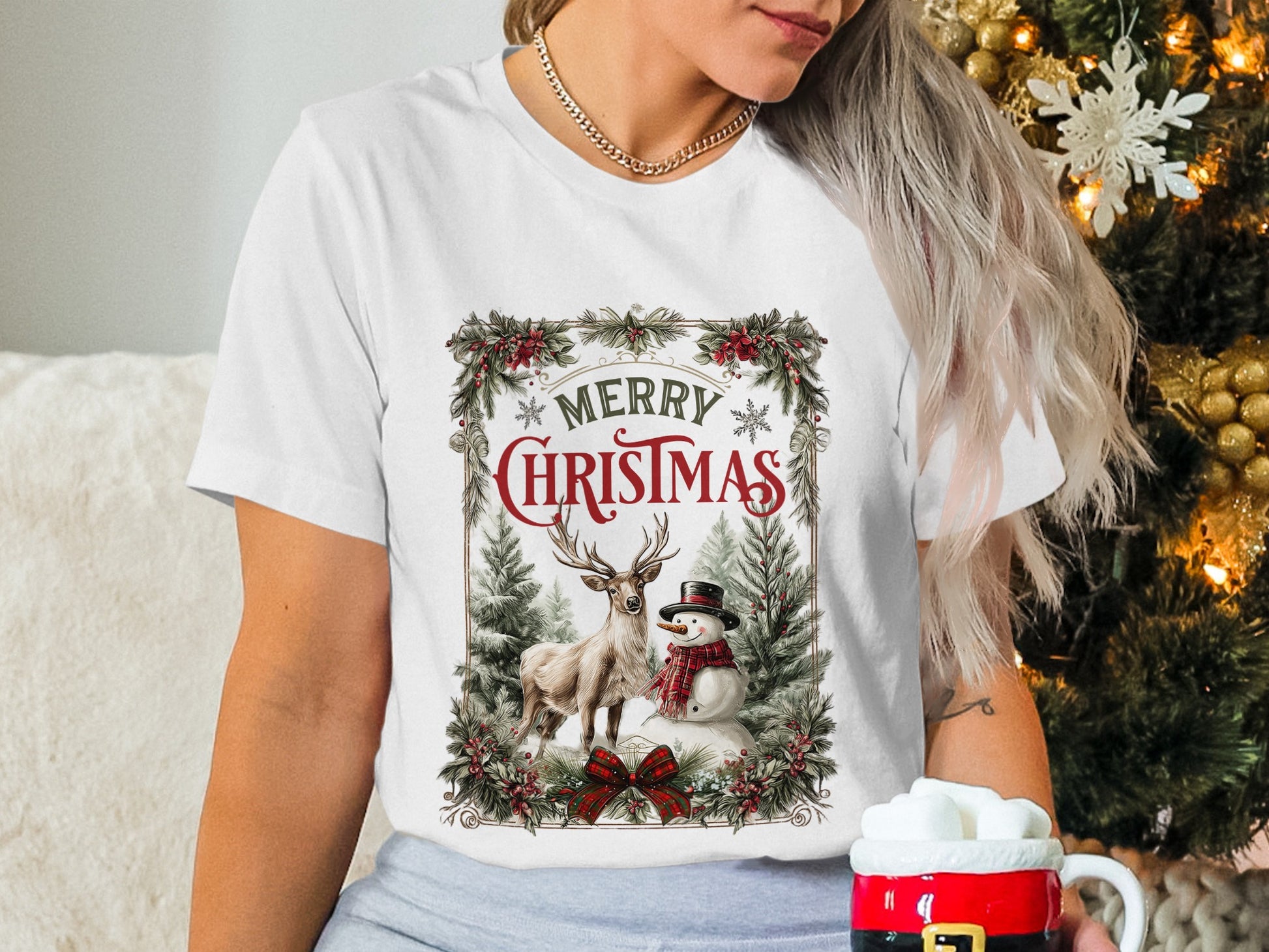 Merry Christmas Snowman and Reindeer T-Shirt
