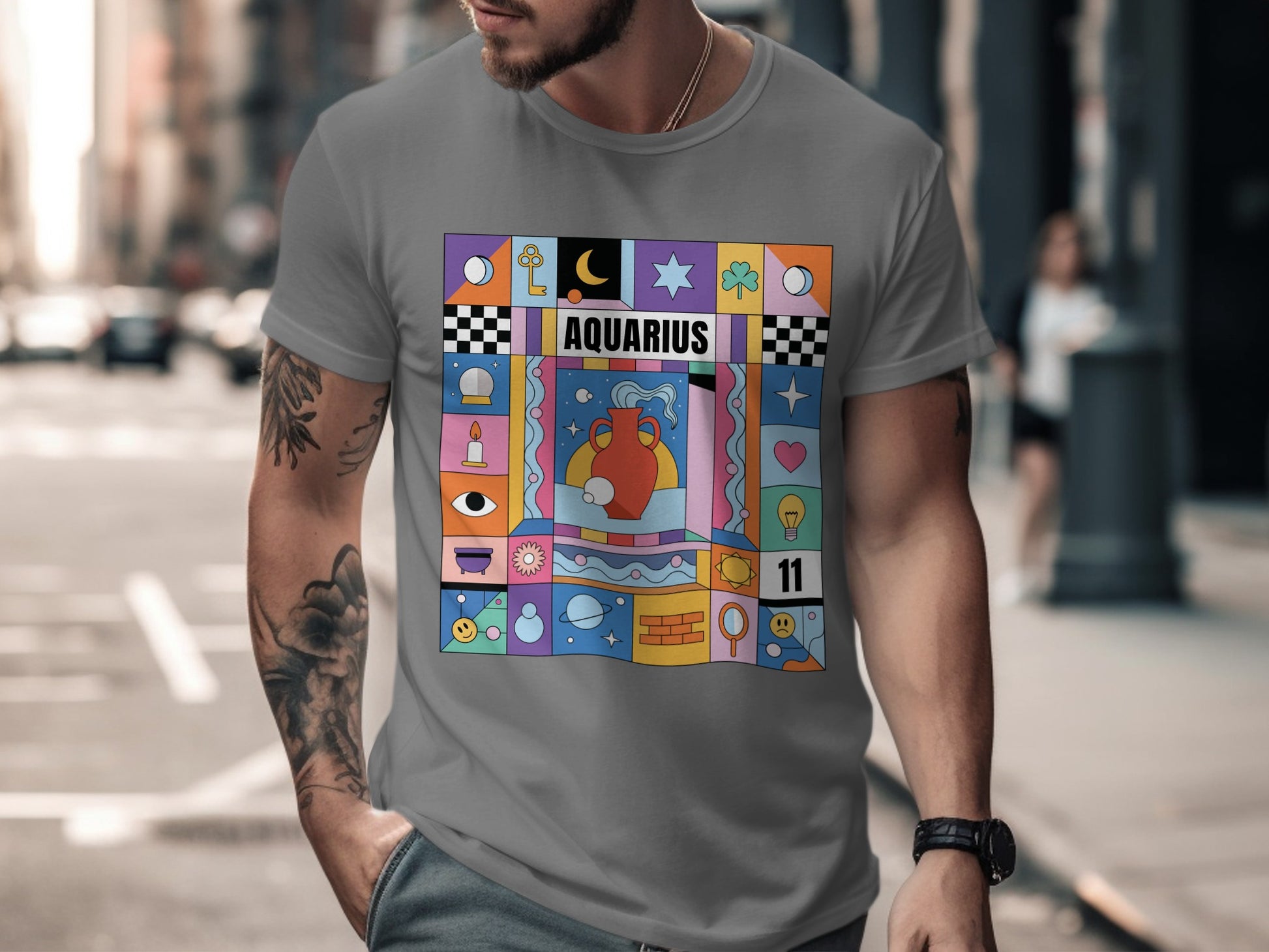 Unique Aquarius Graphic T-Shirt with Colorful Design