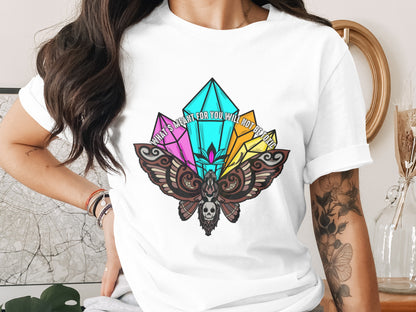 Vibrant Graphic Tee with Colorful Gemstone Owl Design