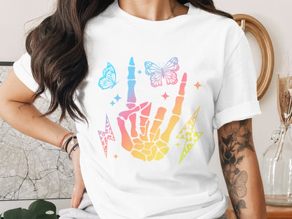 Colorful Skeleton Hand with Butterflies Tshirt