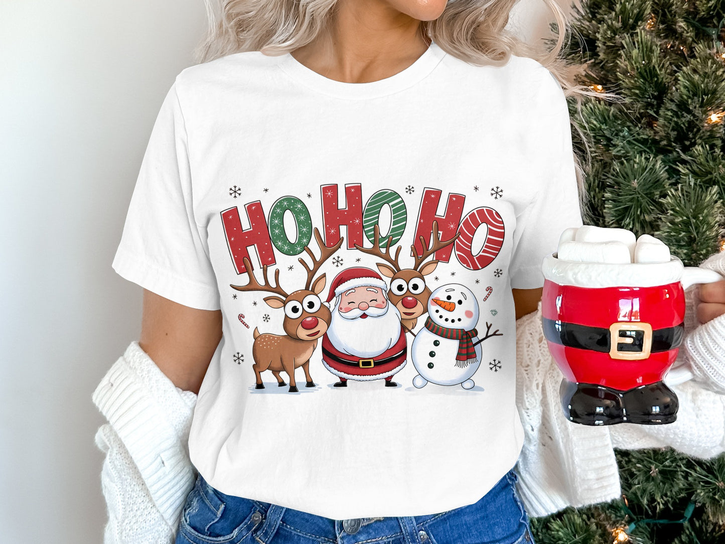 Ho Ho Ho Christmas T-Shirt Featuring Santa and Friends