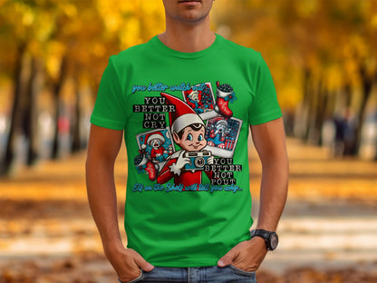 Funny Elf on the Shelf Christmas Themed T-shirt