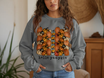 Cozy Hello Pumpkin Graphic Print Sweatshirt