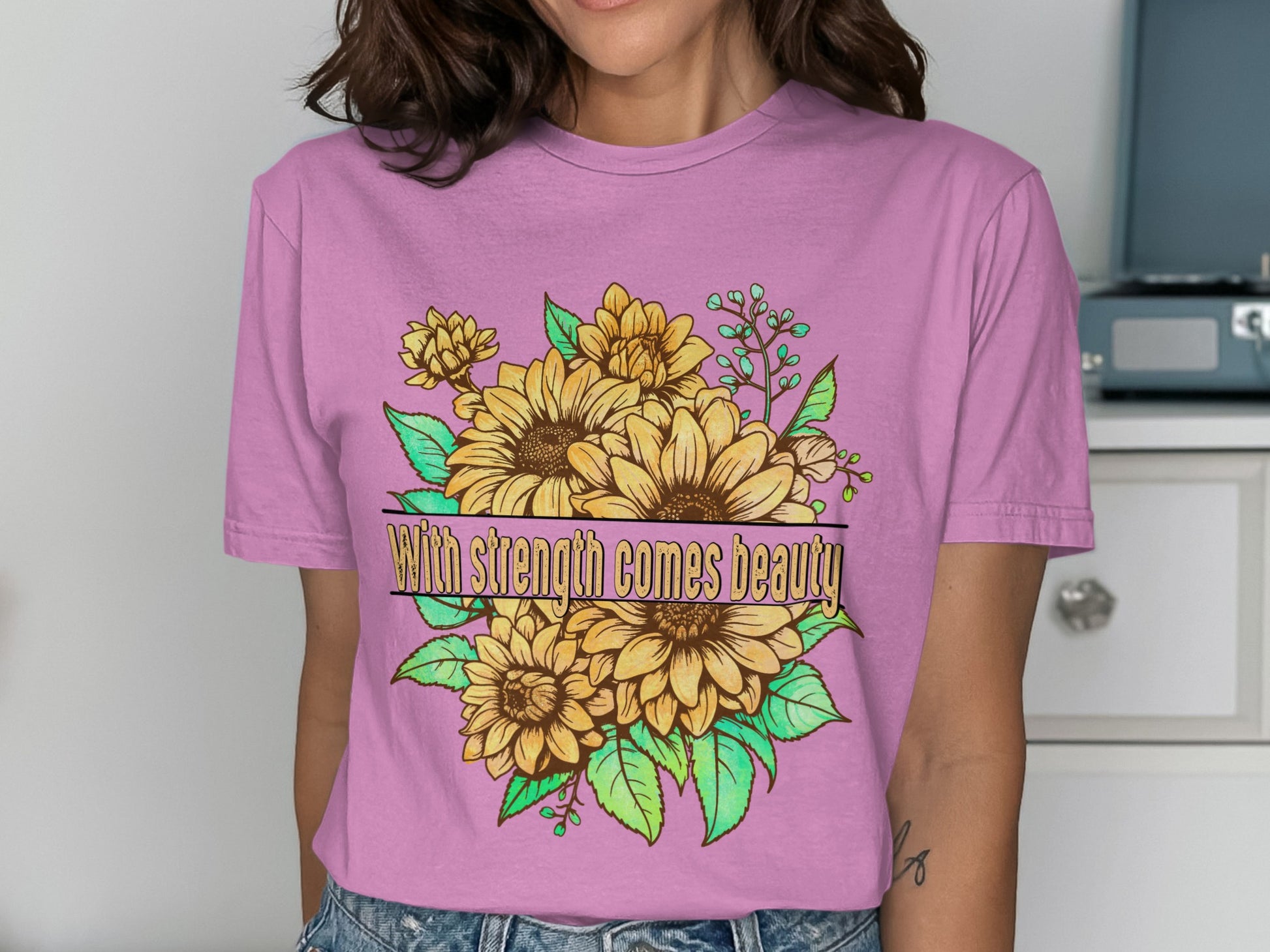 With Strength Comes Beauty Floral Graphic Tee