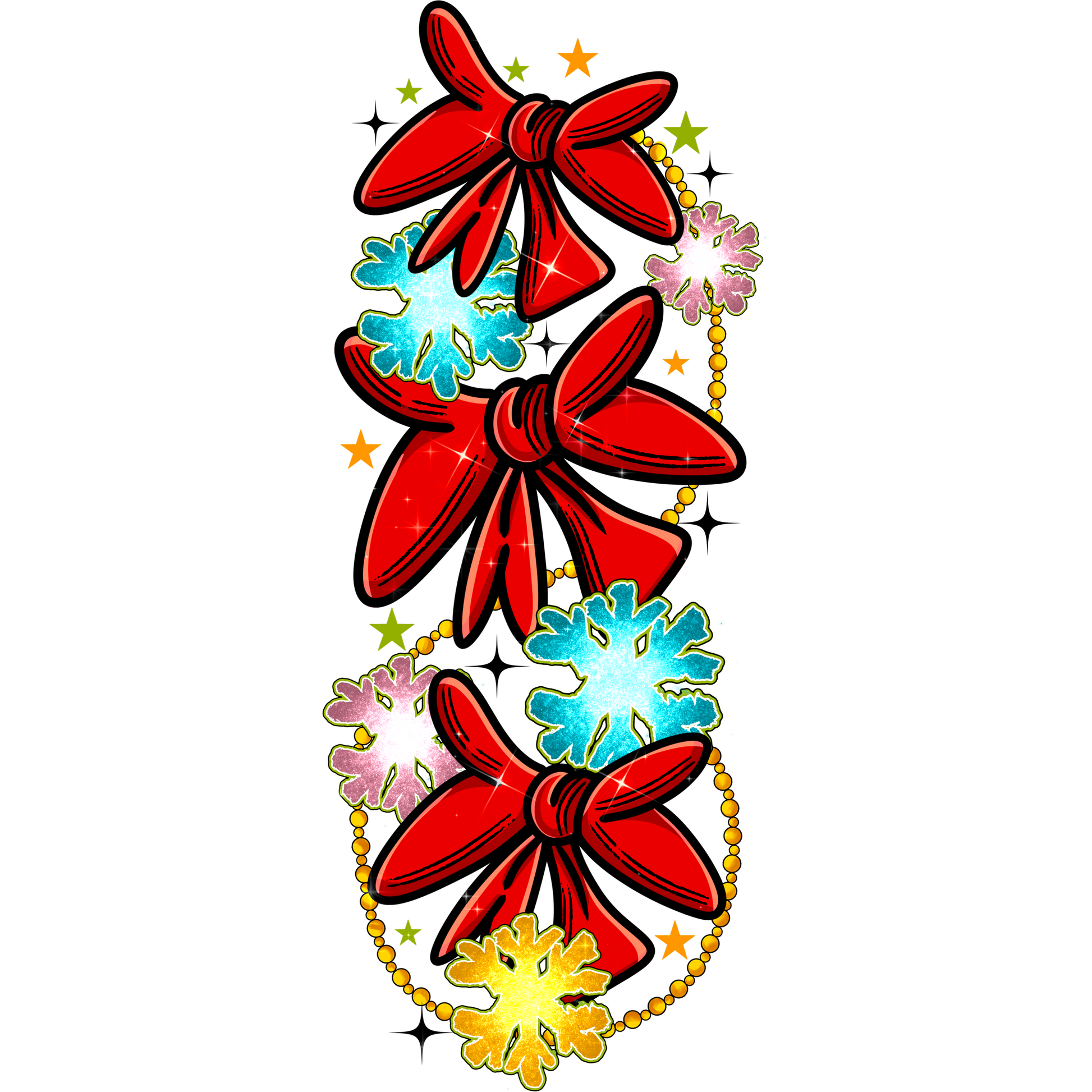 Festive Red Bows and Colorful Snowflakes Decor Accessory