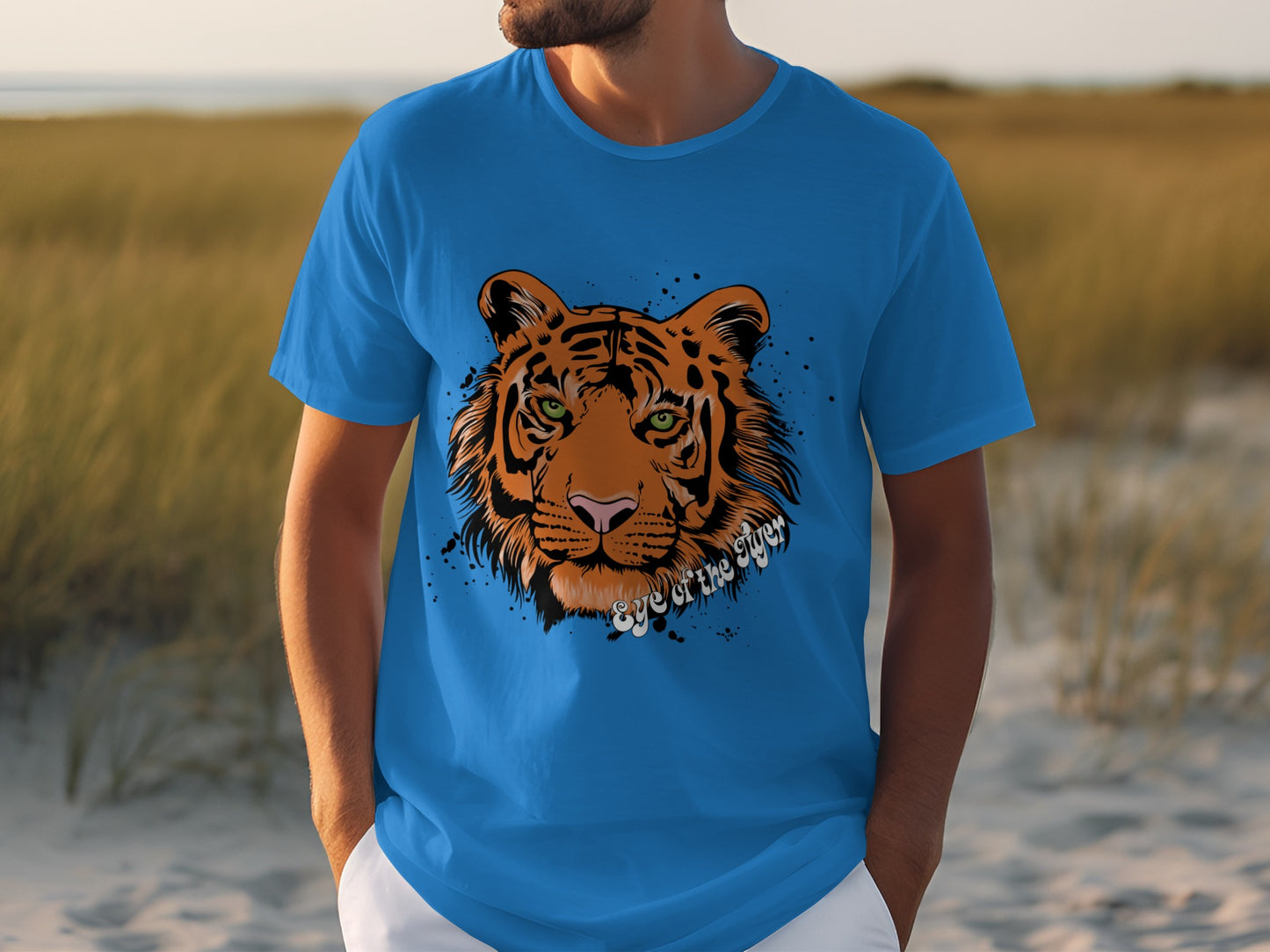 Vibrant Blue T-Shirt With Eye of the Tiger Design