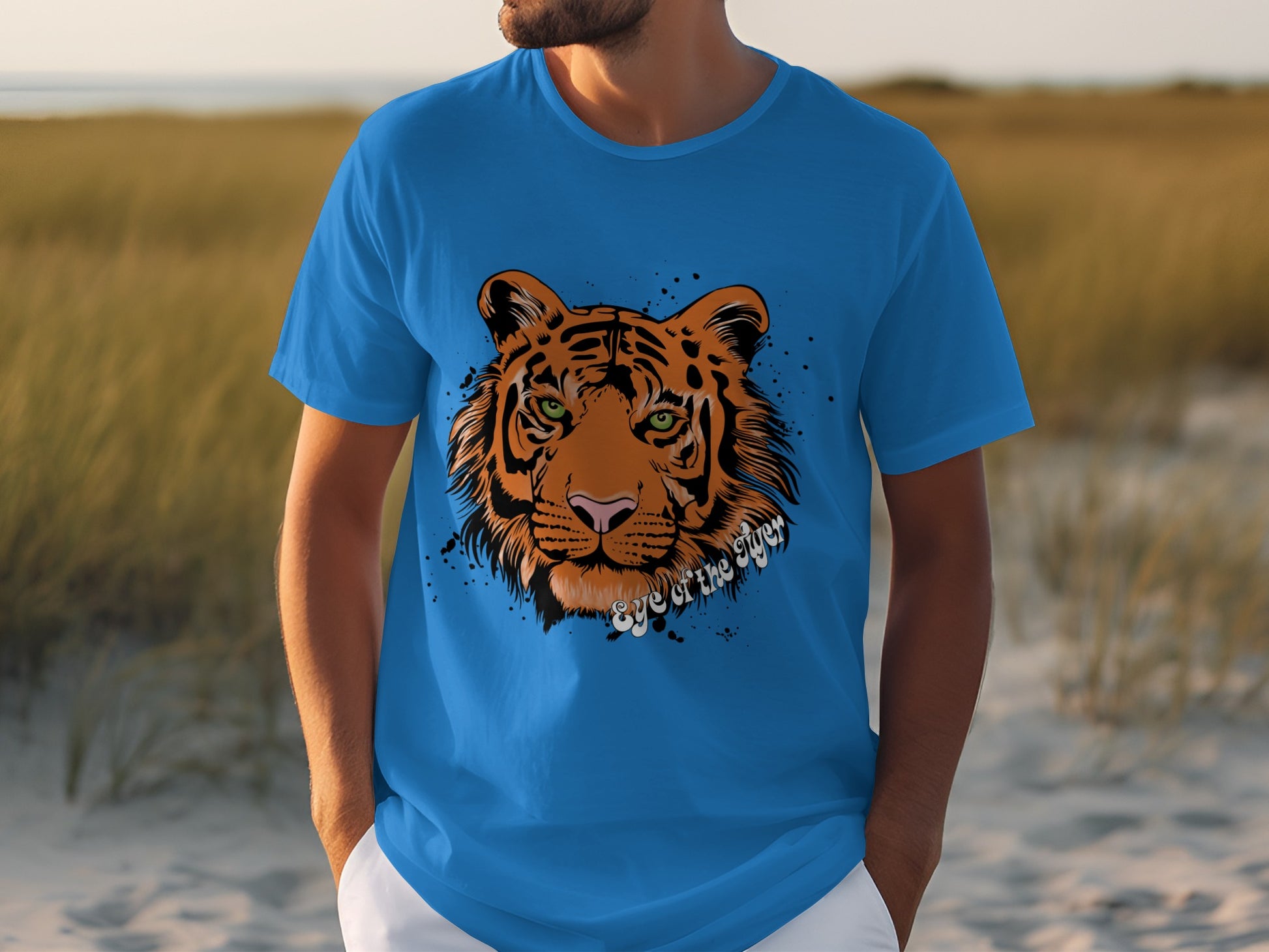 Vibrant Blue T-Shirt With Eye of the Tiger Design