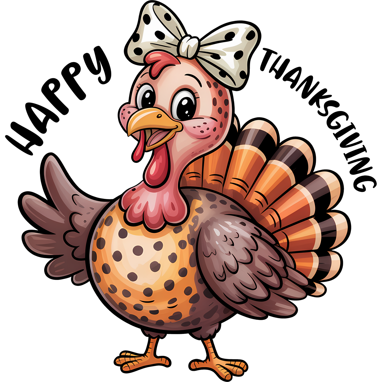 Happy Thanksgiving Cartoon Turkey with Polka Dot Bow