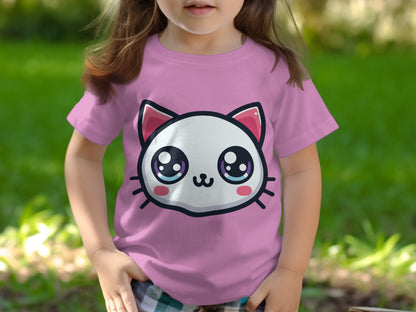 Cute Cartoon Cat Face Kids T-Shirt Ideal for Fun Outfits