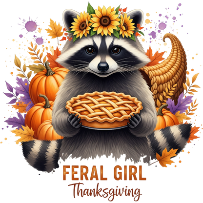 Feral Girl Thanksgiving Raccoon Holding Pie Artwork