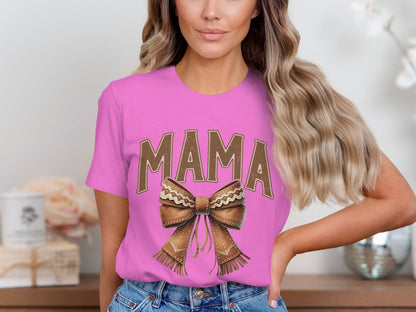 Mama Bow Design on Pink Background Shirt